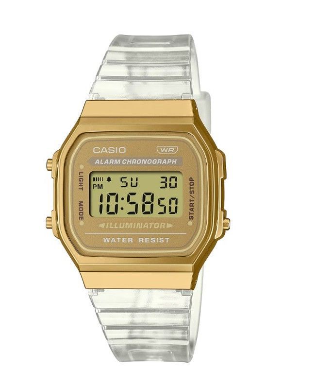 Reloj Casio Unisex Vintage dorado con correa transparente