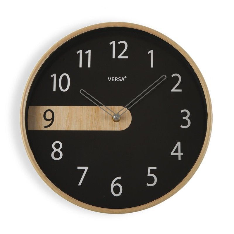 Reloj cocina pared negro detalle madera 30,5 cm