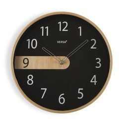Reloj cocina pared negro detalle madera 30,5 cm