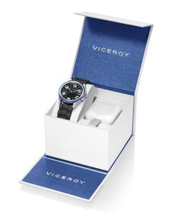 Reloj de acero con esfera y correa negra, con altavoz de regalo