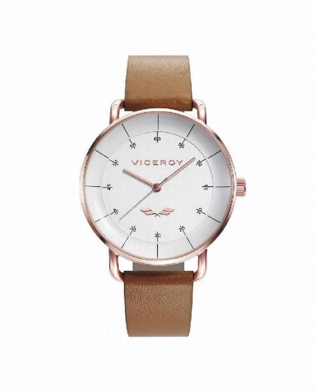 Reloj de mujer con correa marron y caja IP rosa
