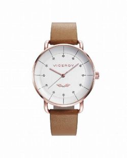 Reloj de mujer con correa marron y caja IP rosa