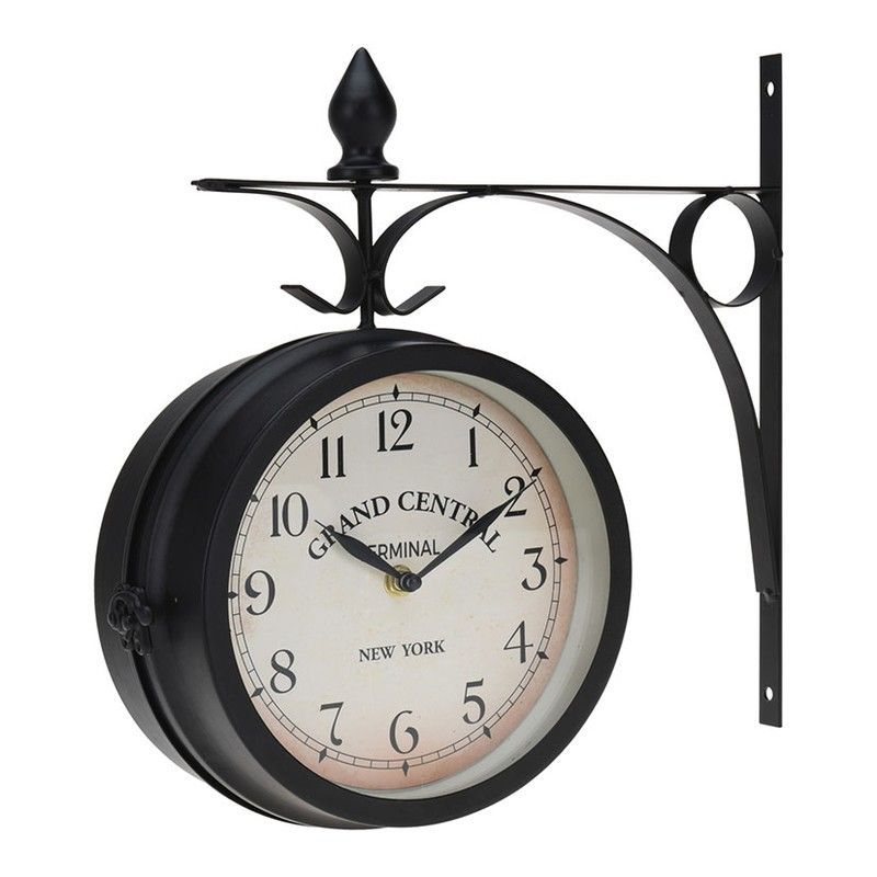 Reloj de pared doble cara Reloj Estacion Metal 33Cm. Negro