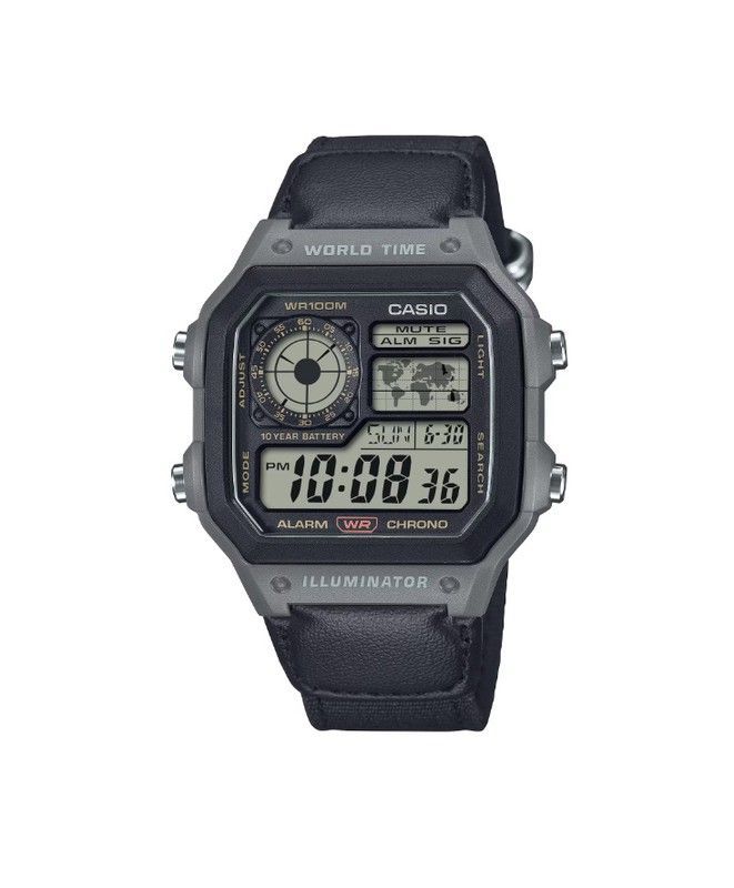 Reloj digital Casio con horario mundial AE-1200 con correa de nylon negra
