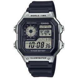 Reloj digital Casio cuadrado AE-1200 con horario mundial negro y gris