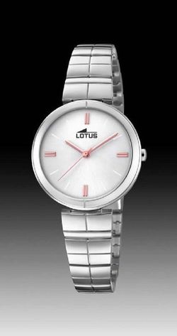 Reloj lotus de mujer en acero con esfera blanca y signos rosados