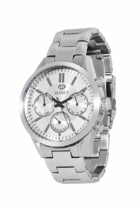 Reloj marea de hombre multifunción en acero y metal