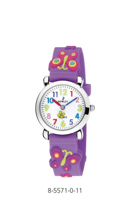 Reloj nowley infantil con correa de silicona lila decorada con mariposas