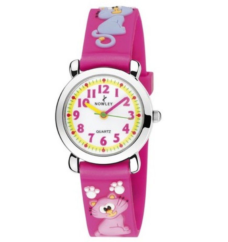 Reloj nowley infantil con correa de silicona rosa decorada con gatitos