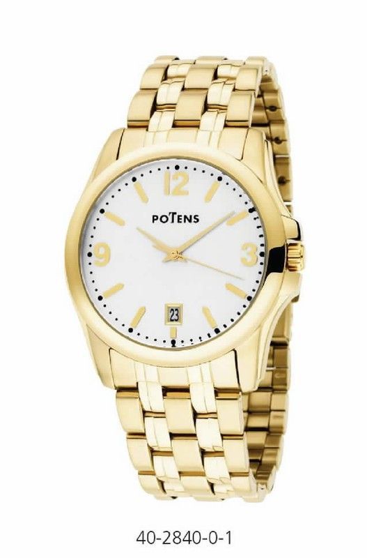 Reloj potens de hombre en acero Ip dorado con calendario
