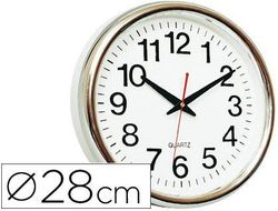 Reloj Q-Connect de Pared Plastico Oficina Redondo 28 cm Marco Cromado