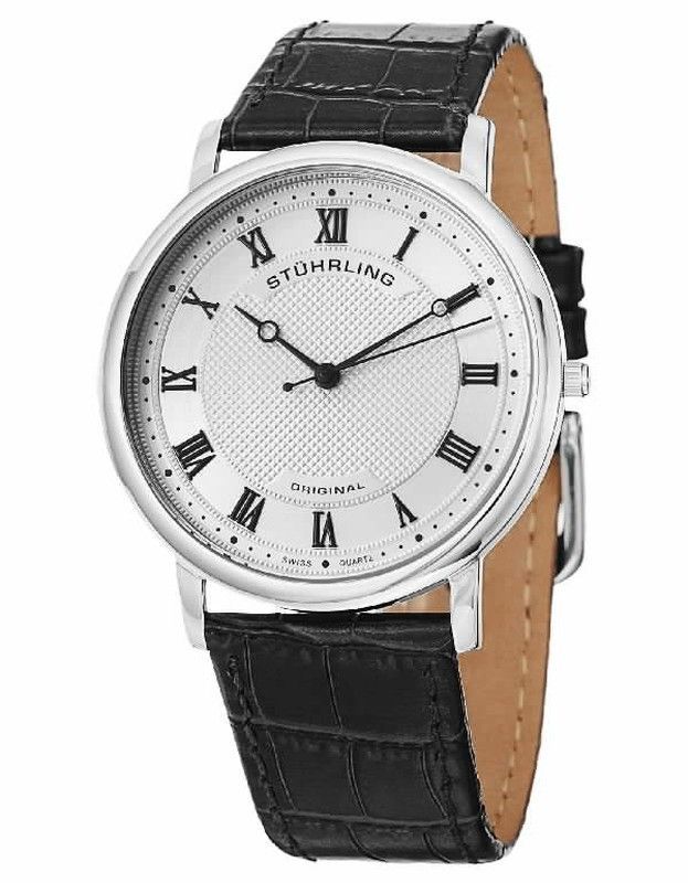 Reloj stührling hombre con correa de piel negra