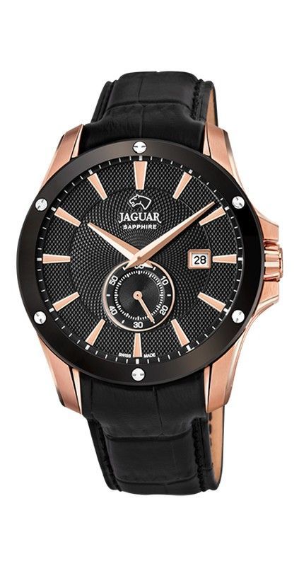 Reloj suizo Jaguar con correa de piel negra y caja combinada