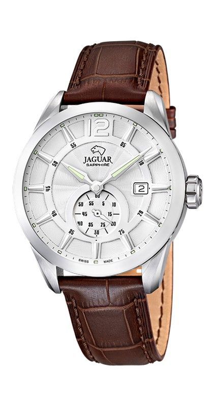 Reloj suizo jaguar hombre, cristal zafiro y correa piel marron.