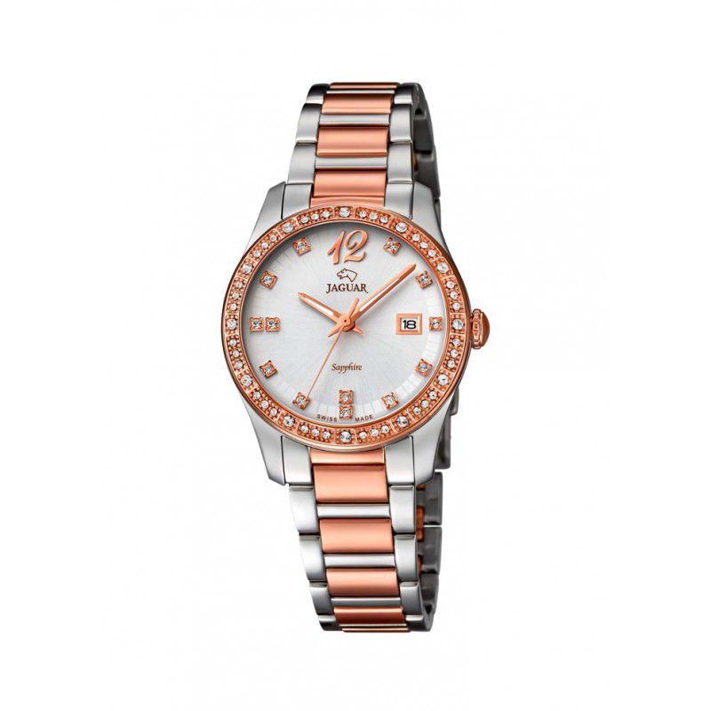 Reloj suizo mujer acero combinado Pvd rosado con circonitas en bisel