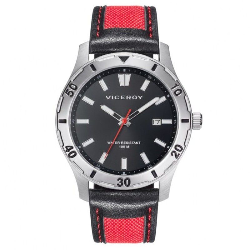 Reloj Viceroy Hombre 401129-97 Piel Negra Bicolor Rojo