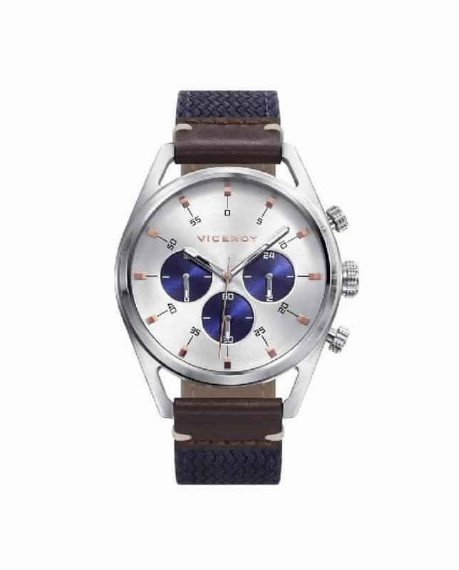 Reloj Viceroy hombre con correa combinada en nylon azul y piel marron.