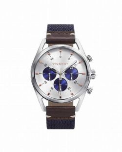 Reloj Viceroy hombre con correa combinada en nylon azul y piel marron.