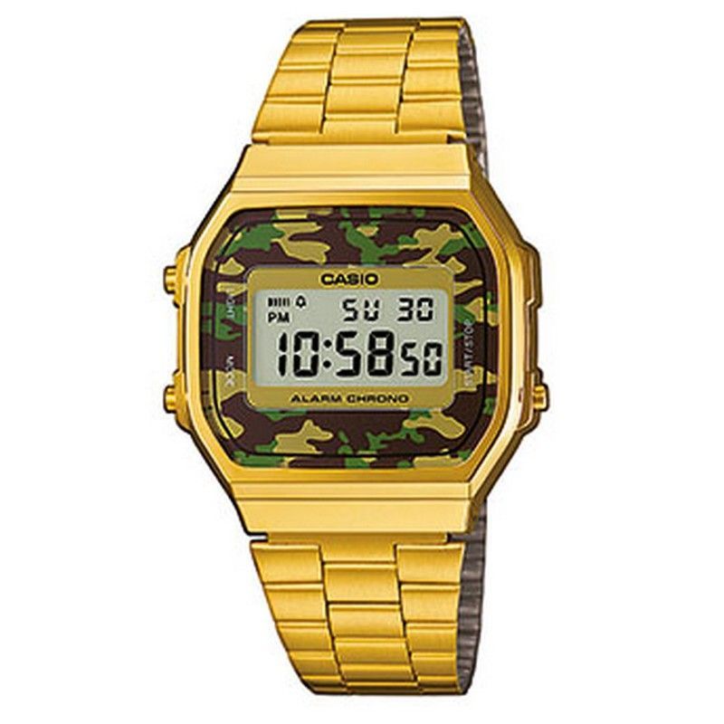 Reloj vintage Casio dorado con esfera camuflaje