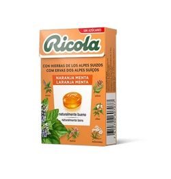 Ricola – Naranja y Menta, Caramelos Duros, Refresca y Alivia la Garganta y las Vías Respiratorias, con Extracto de Naranja y Menta, 13 Hierbas Suizas y Aceites Esenciales, Sin Azúcar, con Edulcorante - Caja 50 g