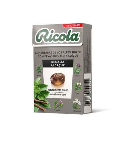 Ricola – Regaliz, Caramelos Duros, Refresca y Alivia la Garganta y las Vías Respiratorias, con Esencia de Anís Estrellado, 13 Hierbas Suizas y Aceites Esenciales, Sin Azúcar, con Edulcorante - 50 g