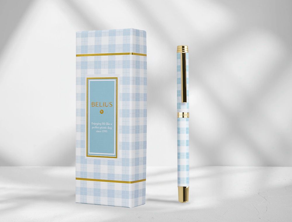 Roller belius perfect picnic day aluminio azul celeste dorado tinta color negro caja de diseńo