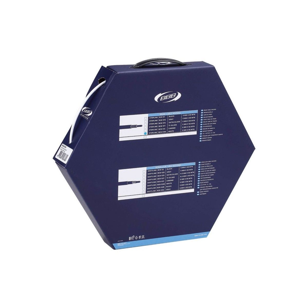 Rollo de 50 m de funda  de freno BBB "StopLine" CEX, 5 mm, blanco