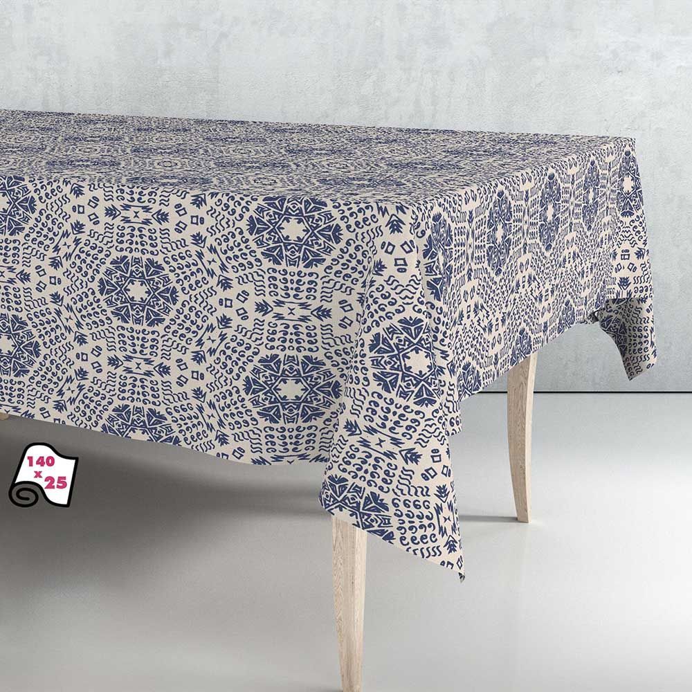 Rollo De Hule Mantel Mandala Azul 1,40 X 25 M