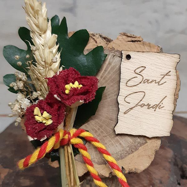 Rosas y Trigo con Rodaja Madera