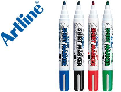 Rotulador Artline Camiseta Ekt-2 Negro Rojo Azul y Verde Punta Redonda 2 mm para Uso en Camiseta Caja de 4