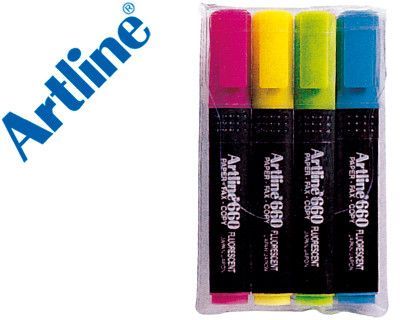 Rotulador Artline Fluorescente Ek-660 4 -Punta Biselada -Bolsa de 4 Rotuladores