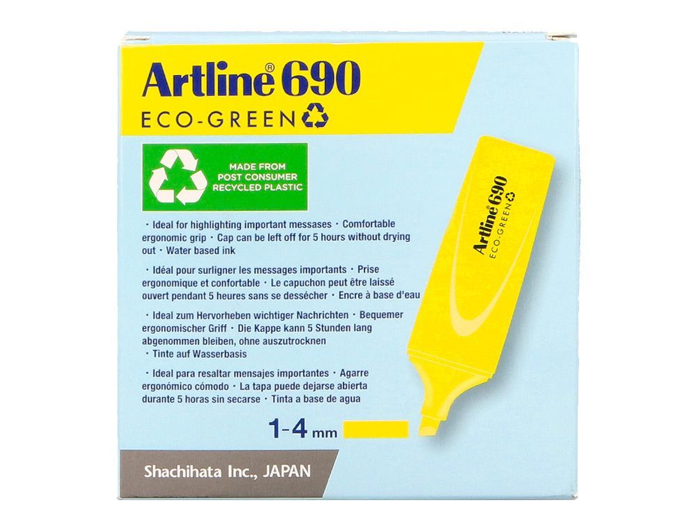 Rotulador artline fluorescente ek-690 eco green punta biselada amarillo