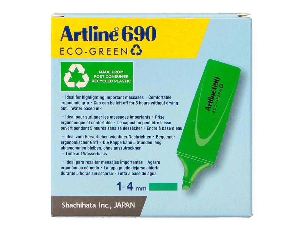 Rotulador artline fluorescente ek-690 eco green punta biselada verde