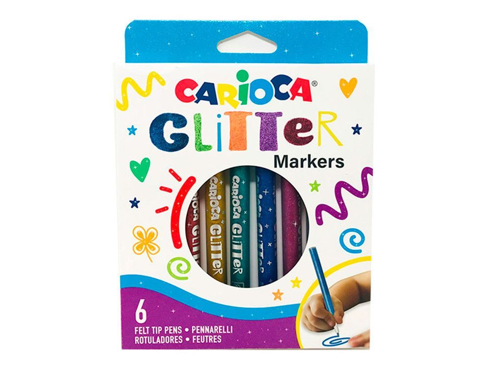 Rotulador carioca glitter purpurina punta 1 mm caja de 6 unidades colores surtidos