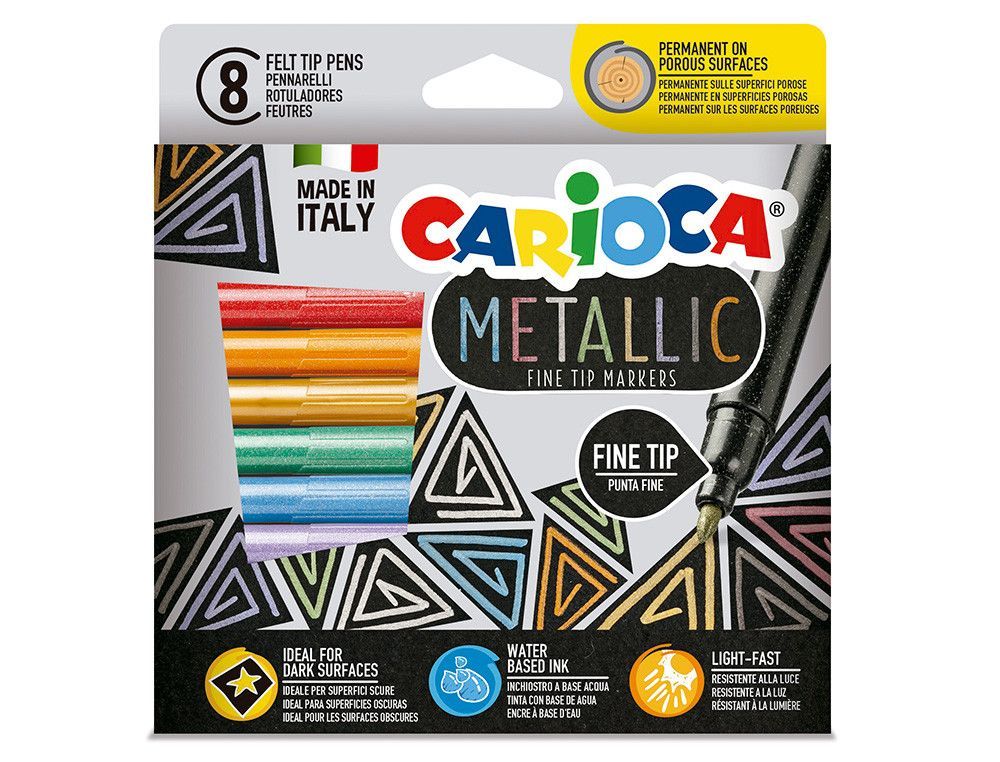 Rotulador carioca metallic punta fina caja de 8 colores surtidos