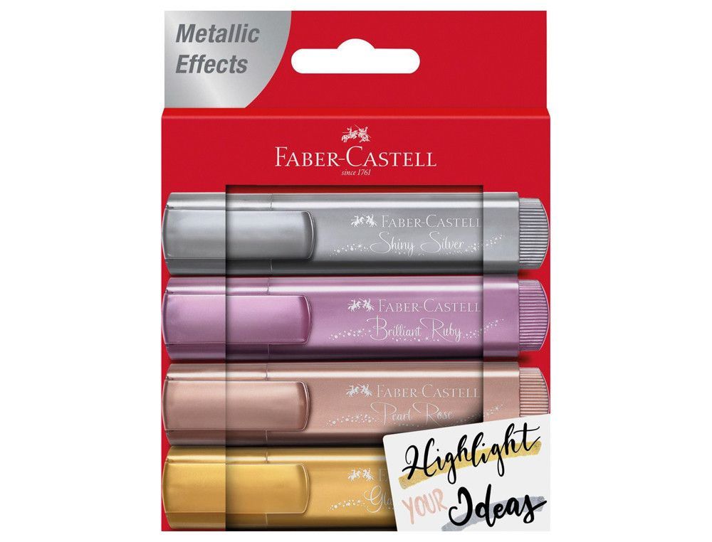 Rotulador faber fluorescente texliner 46 color metalico estuche 4 unidades colores surtidos