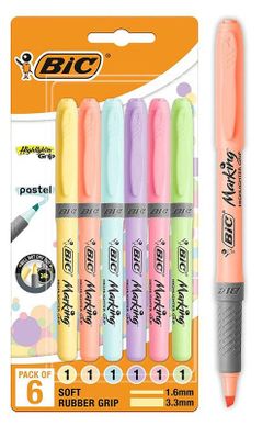 Rotulador fluorescente BIC highlighter grip pastel 6 colores