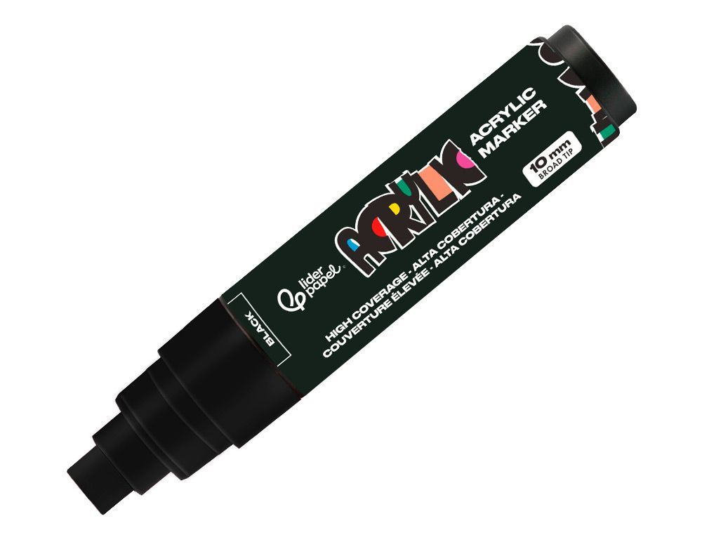 Rotulador liderpapel acrylic base agua todo tipo de superficie punta rectangular 10 mm negro