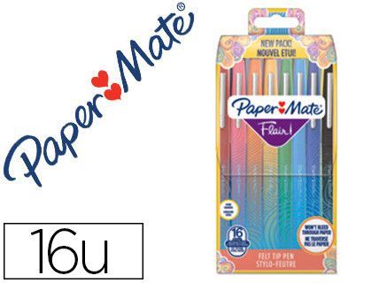 Rotulador paper mate flair original punta fieltro tropical estuche rigido de 16 unidades colores surtidos
