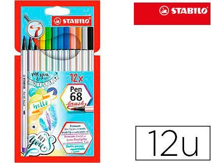 Rotulador stabilo acuarelable pen 68 brush punta pincel estuche de 12 unidades colores surtidos