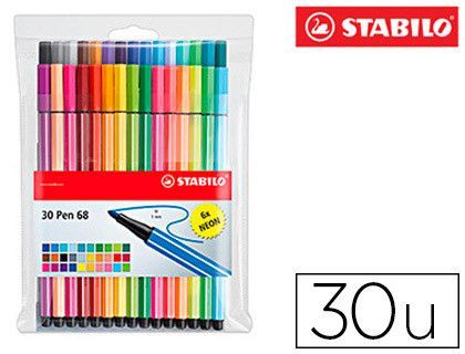 Rotulador Stabilo Acuarelable Pen 68 Estuche de 24 Colores Estandar + 6 Colores Neon