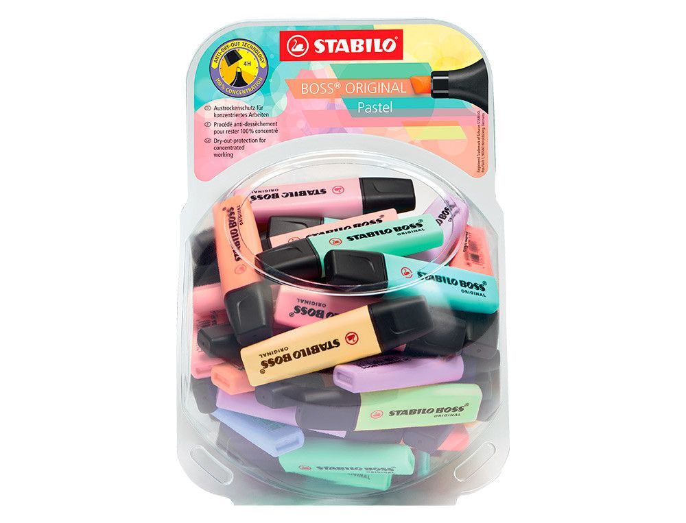 Rotulador stabilo boss fluorescente 70 pastel expositor bombonera de 60 unidades colores surtidos