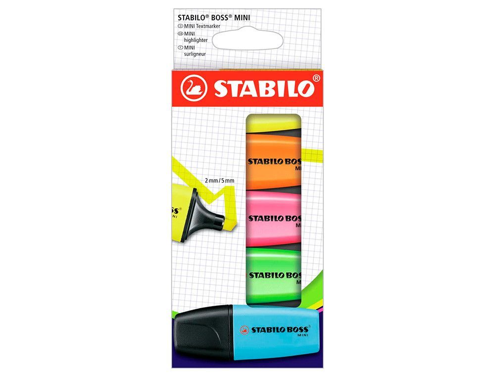 Rotulador stabilo boss mini estuche de 5 unidades amarillo/azul/naranja/rosa/ verde