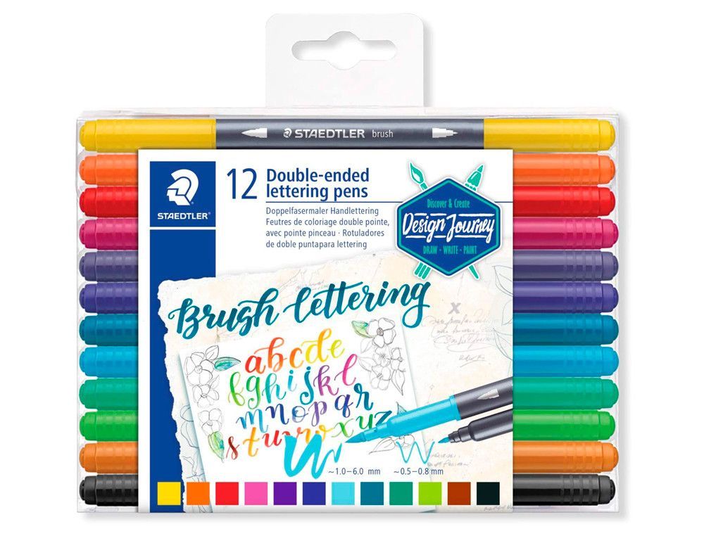 Rotulador staedtler 3004 doble punta para hand lettering estuche de 12 unidades colores surtidos