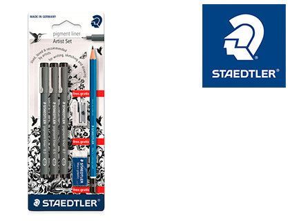 Rotulador staedtler calibrado micrometrico 308 negro blister de 3 und + goma lapiz y sacapuntas de regalo