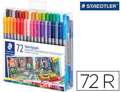 Rotulador staedtler doble punta de fibra 3200 estuche de 72 unidades colores surtidos
