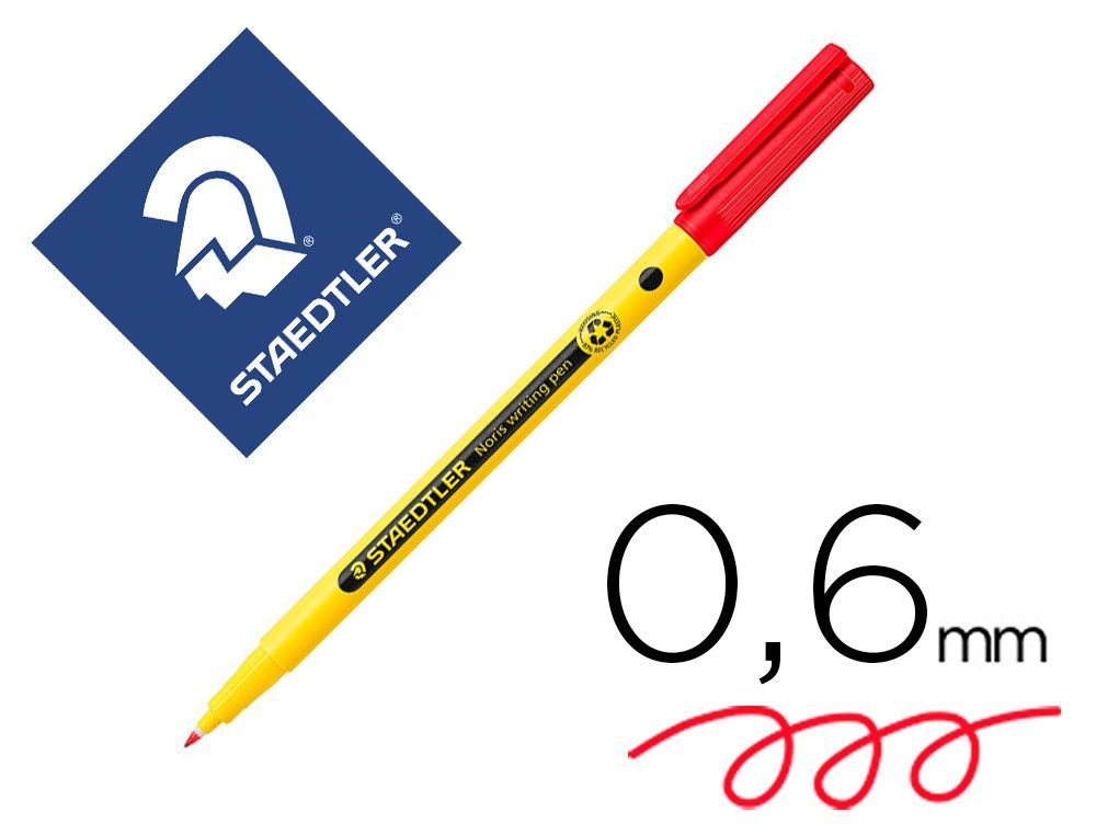 Rotulador staedtler noris writing pen 307 tinta base de agua punta fina trazo 0,6 mm rojo