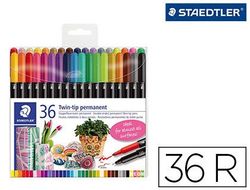 Rotulador staedtler permanente doble punta 3187 estuche de 36 unidades colores surtidos
