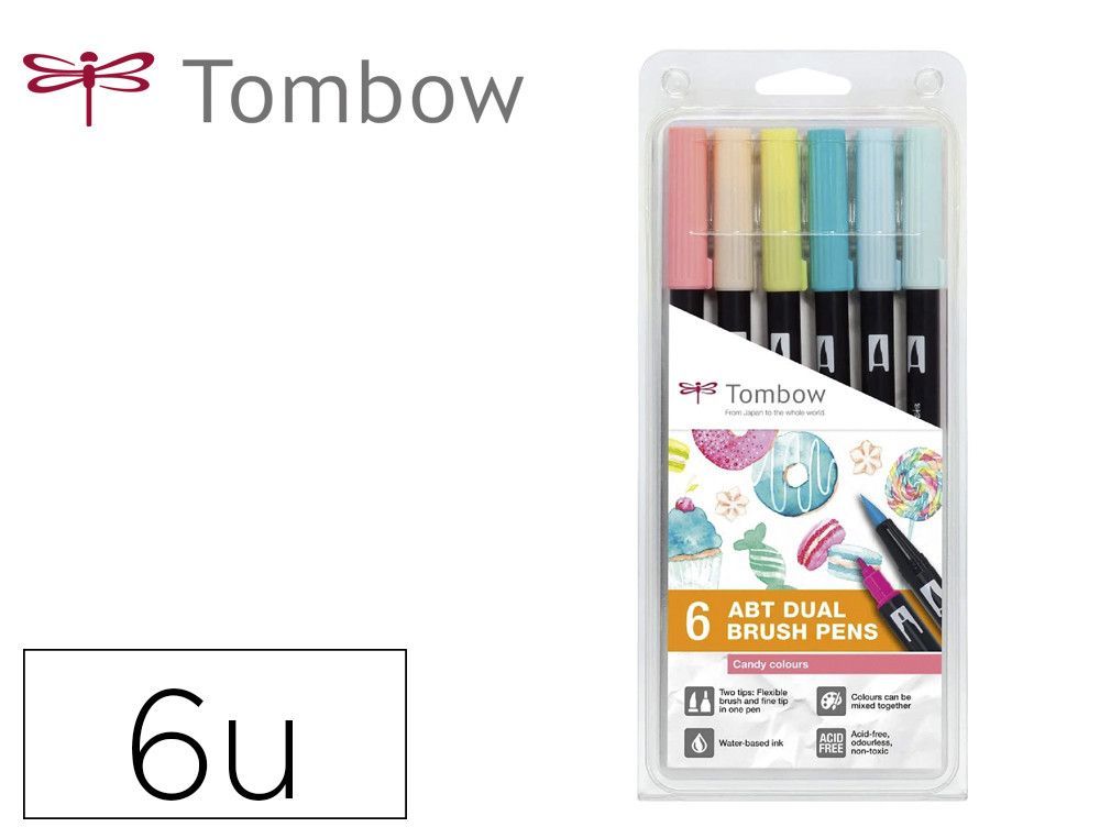 Rotulador tombow dual brush doble punta pincel gama de grises estuche de 6 unidades
