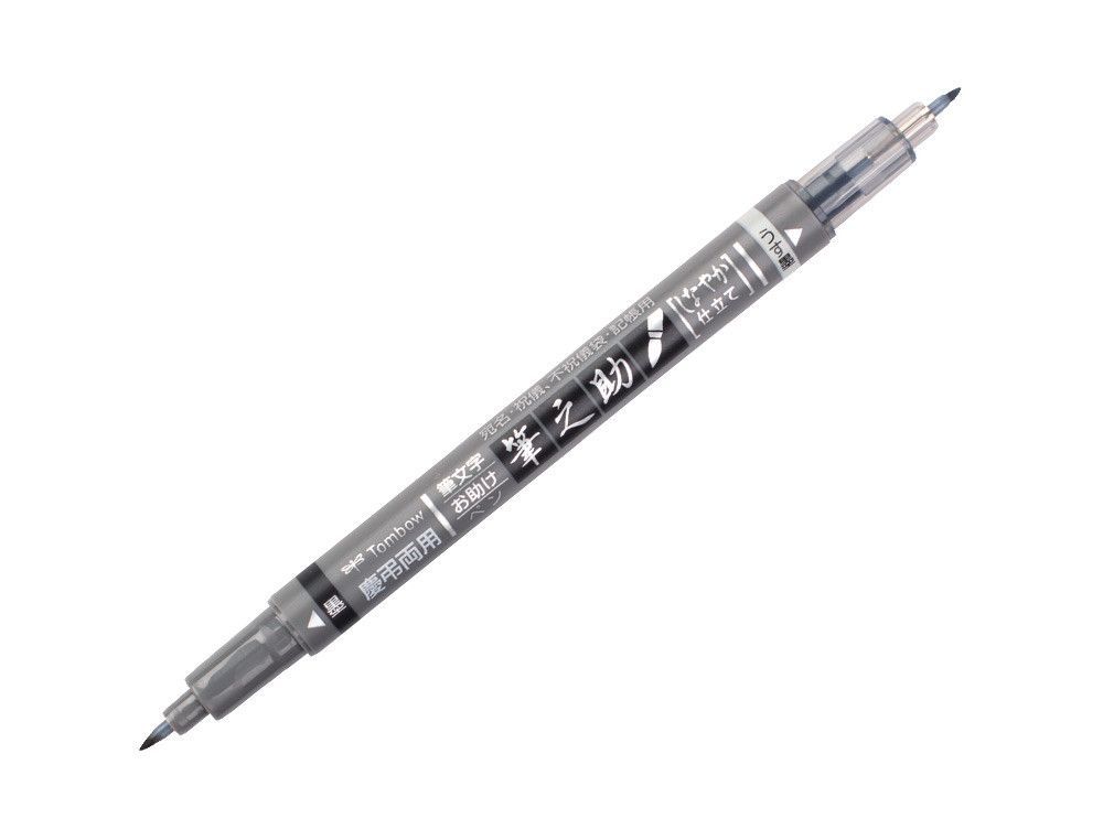 Rotulador tombow fudenosuke tinta base de agua doble punta blanda color gris/negro